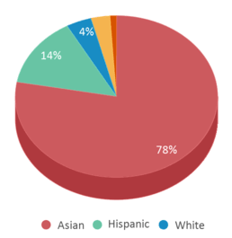 This chart displays the percentage breakdown of students of all ethnic groups in Evergreen Valley High School.