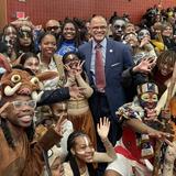 Stephen Decatur Magnet School of Leadership, Exploration, and the Arts Photo #1 - M.S. 35's cast of Disney's The Lion King strike a pose with New York City School's Chancellor David Banks.